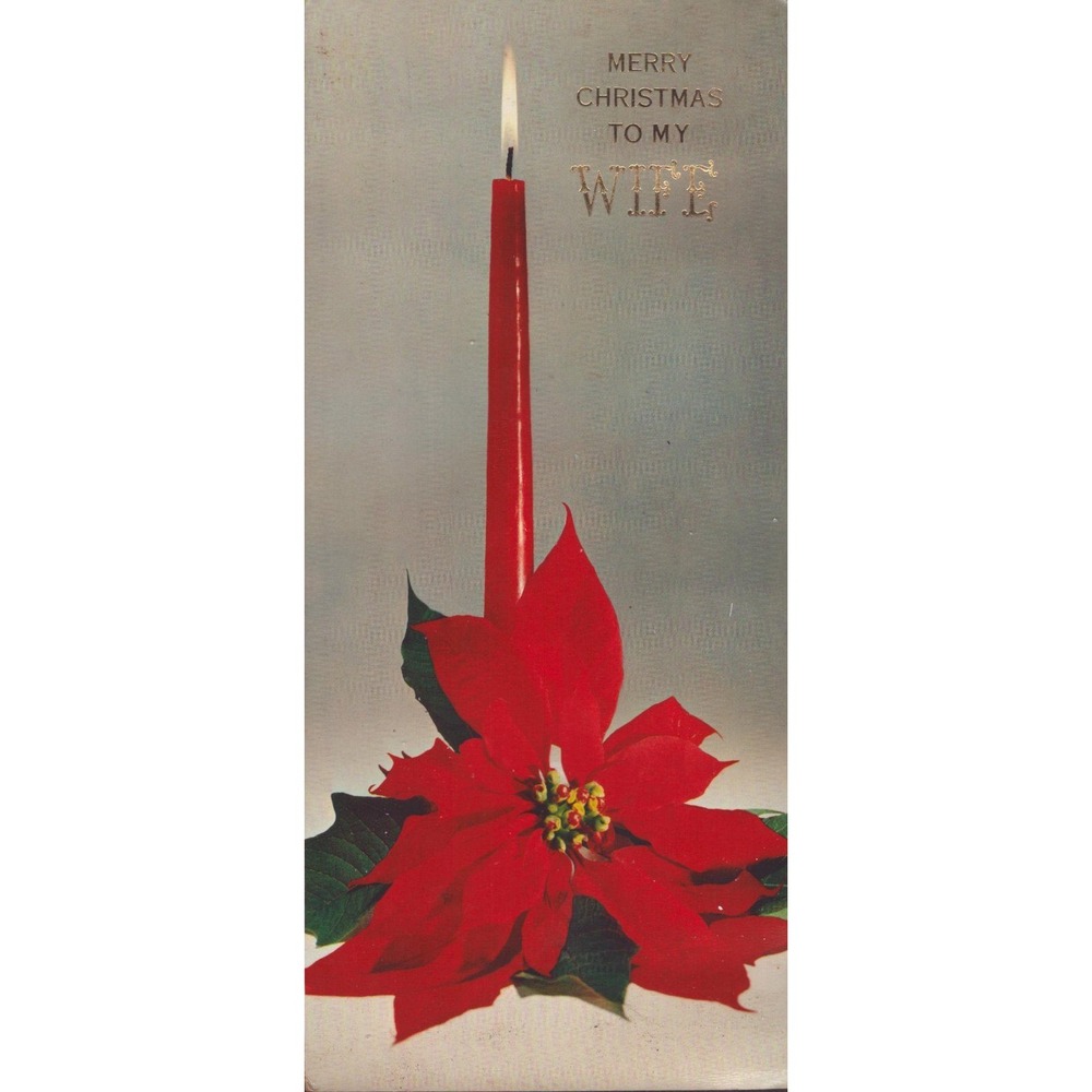 Vintage Hallmark Slim Jim Christmas Card Poinsettia Candle To My Wife